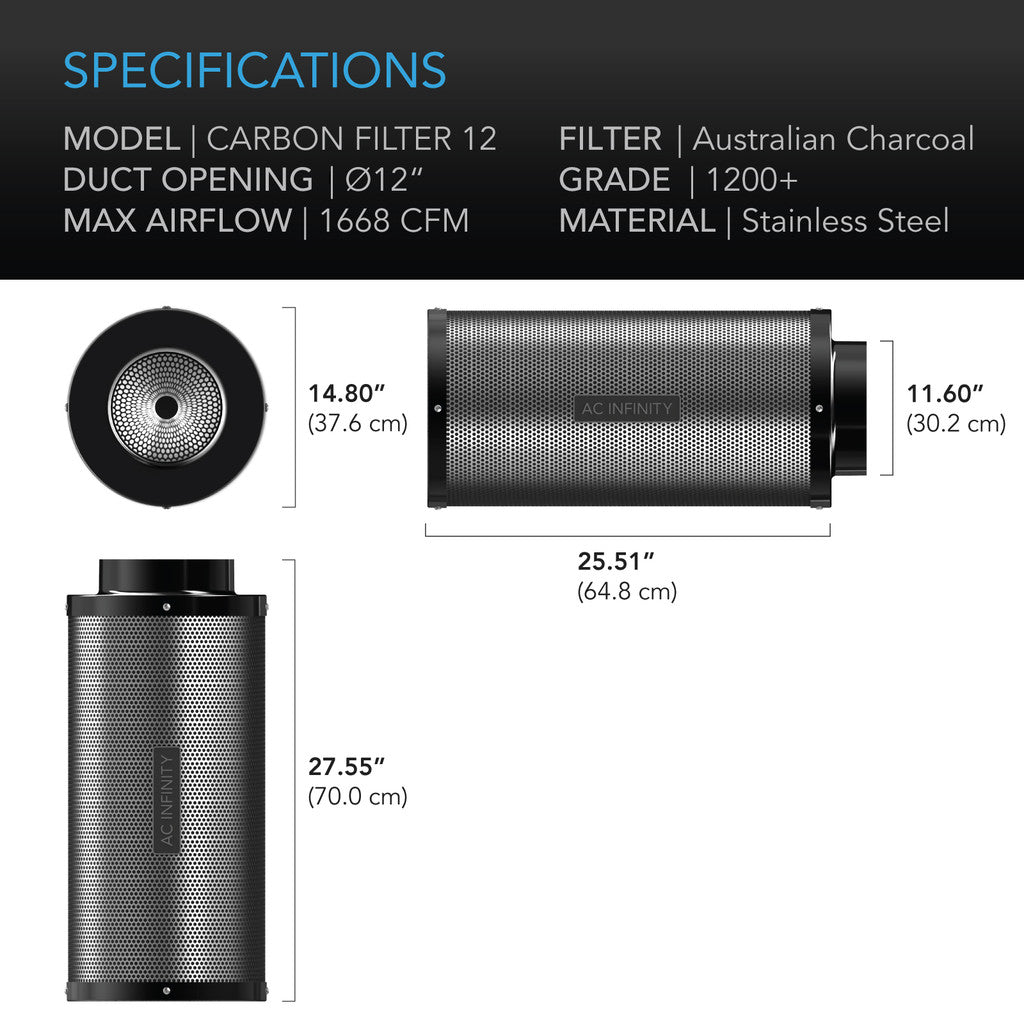 AC INFINITY, DUCT CARBON FILTER, AUSTRALIAN CHARCOAL, 12-INCH