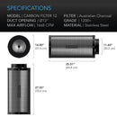AC INFINITY, DUCT CARBON FILTER, AUSTRALIAN CHARCOAL, 12-INCH