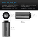 AC INFINITY, DUCT CARBON FILTER, AUSTRALIAN CHARCOAL, 10-INCH
