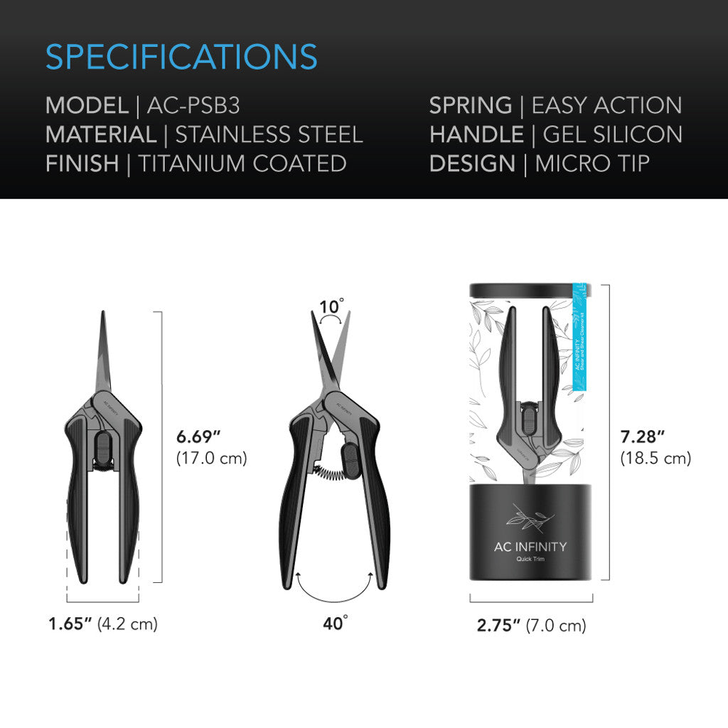AC INFINITY STAINLESS STEEL PRUNING SHEAR WITH CLEANING KIT, ERGONOMIC LIGHTWEIGHT, 6.6” STRAIGHT BLADES