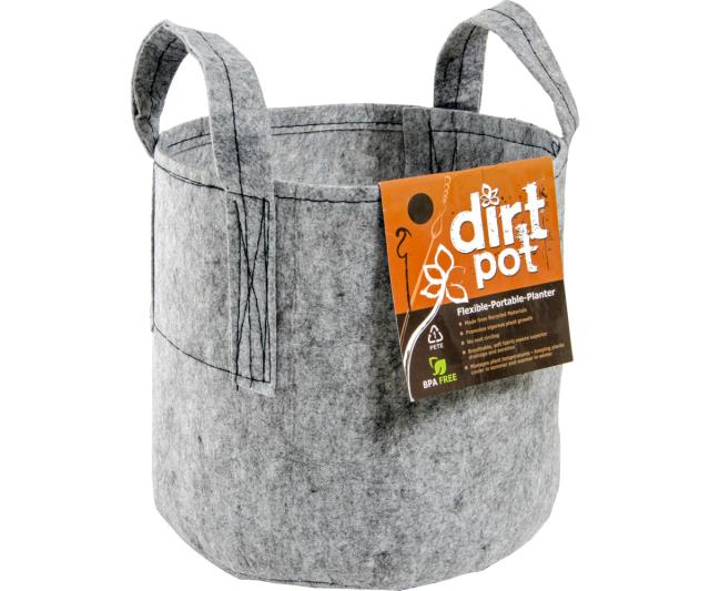 Dirt Pot Flexible Portable Planter, Grey, 10 gal, with handles