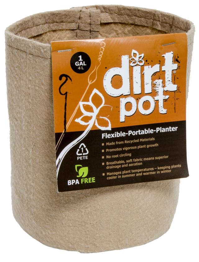 Dirt Pot Flexible Portable Planter, Tan, 1 gal, no handles
